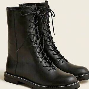 J. Crew Refined Leather Black Lace Up Boots New in Box